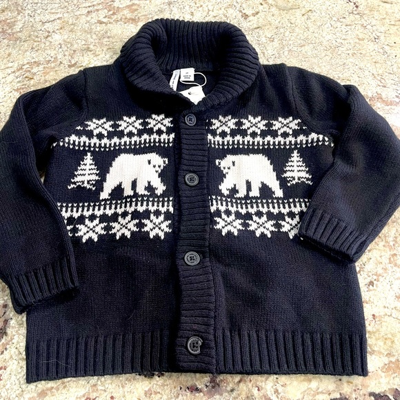 Janie and Jack 2T Navy Blue Polar Bear Fair Isle Button Up Cardigan NEW - Picture 1 of 5